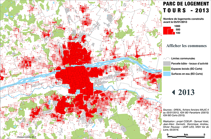 Figure 5. Agglomération de Tours, carte interactive du parc de logement 1946-2012.